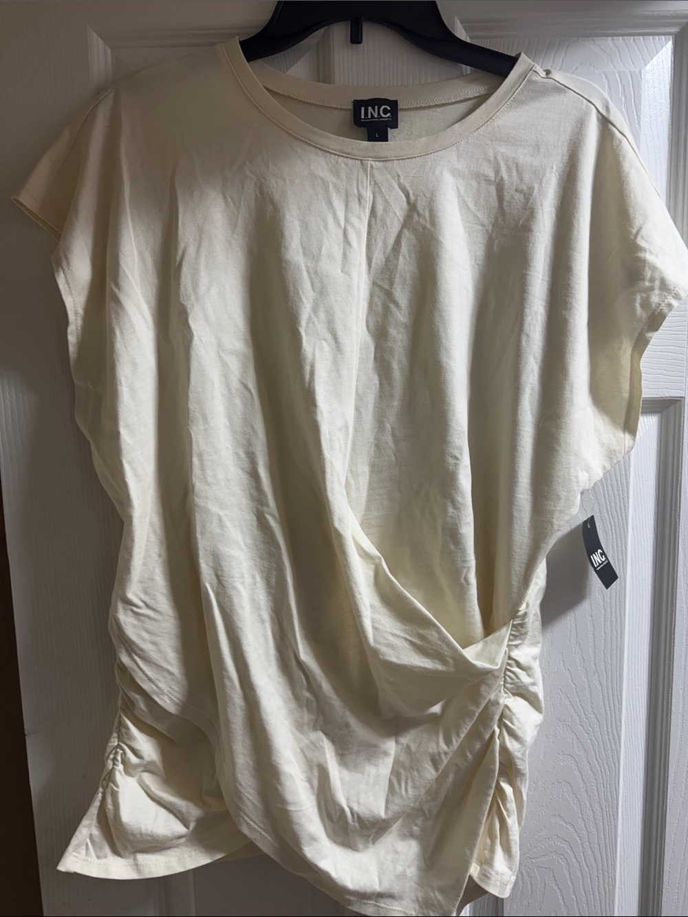 INC International Concepts Cream Long Sleeve Crewneck Tee
